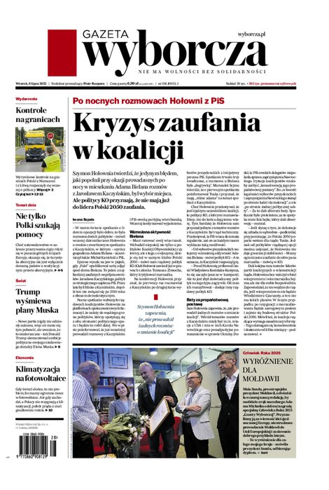 okłada najnowszego numeru Gazeta Wyborcza-Warszawa