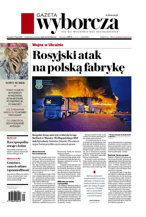 okłada najnowszego numeru Gazeta Wyborcza-Warszawa