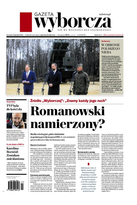 okłada najnowszego numeru Gazeta Wyborcza-Warszawa