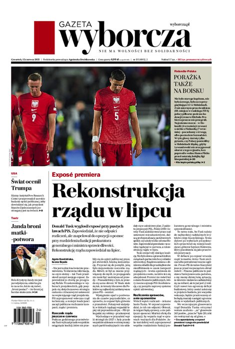 widok pierwszej strony Gazeta Wyborcza-Warszawa