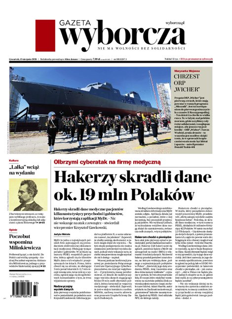 okłada najnowszego numeru Gazeta Wyborcza-Warszawa